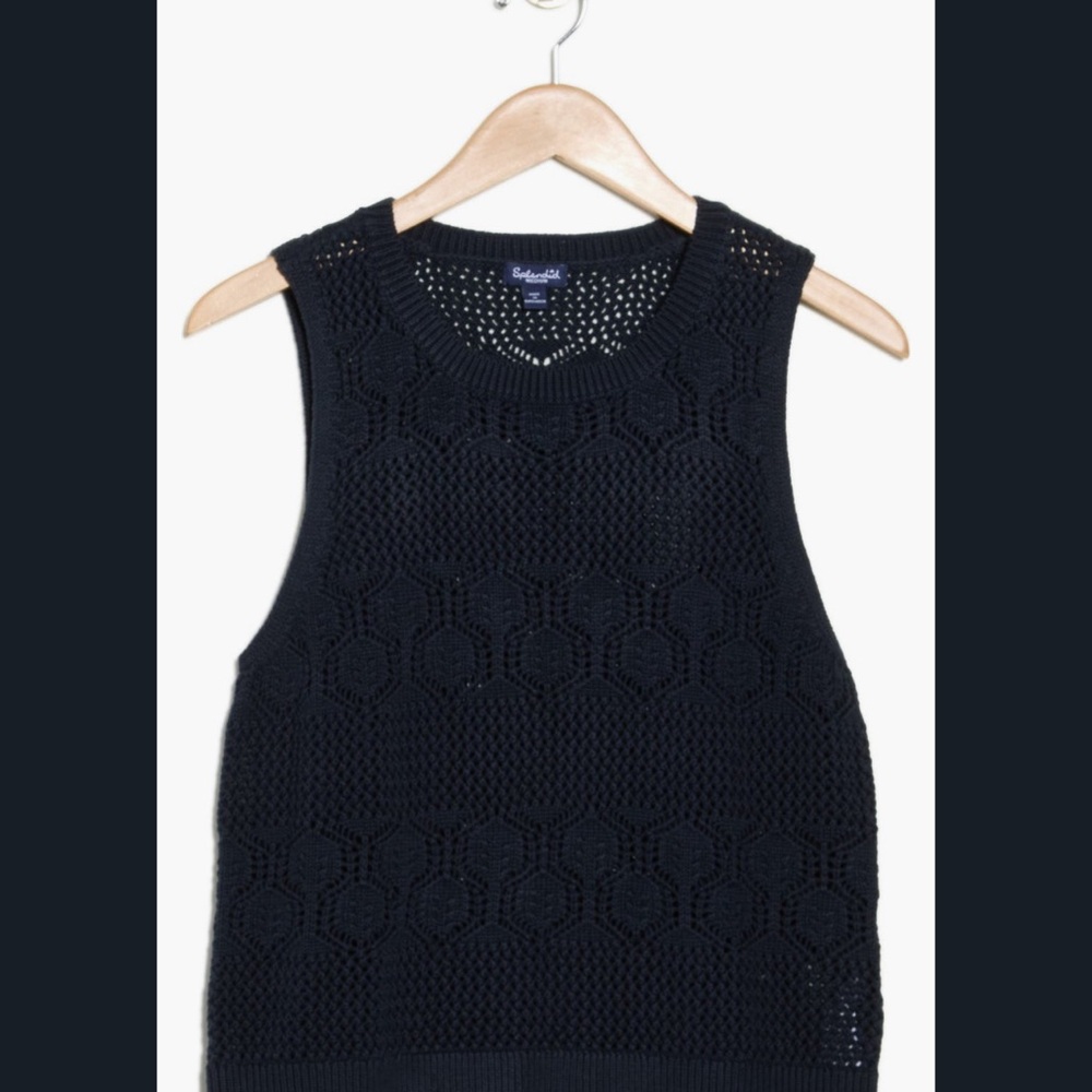 NWT Splendid Navy Cotton Crochet Knit Sleeveless Tank Top